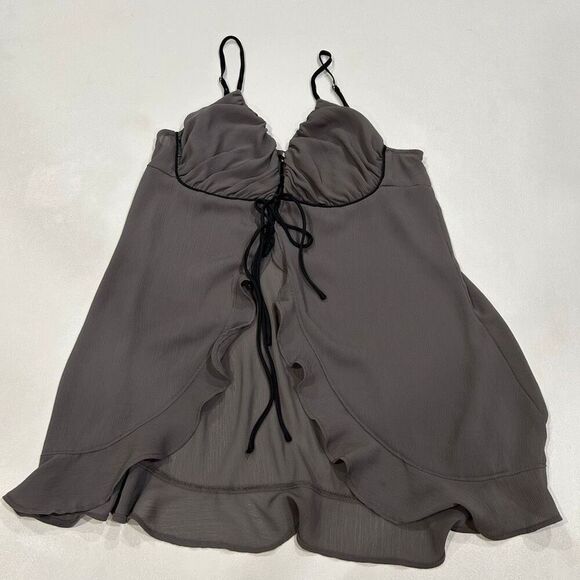 Free People Intimately Slip Dress Gray Ruffle Hem Tie Front Size S - Picture 1 of 3